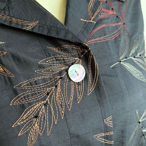 French Laundry Women's M Silk Black Beaded Embroidered Blazer Career Jacket - Picture 4 of 8